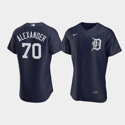 Tyler Alexander 70 Detroit Tigers Team Logo Navy Alternate Jersey Jersey