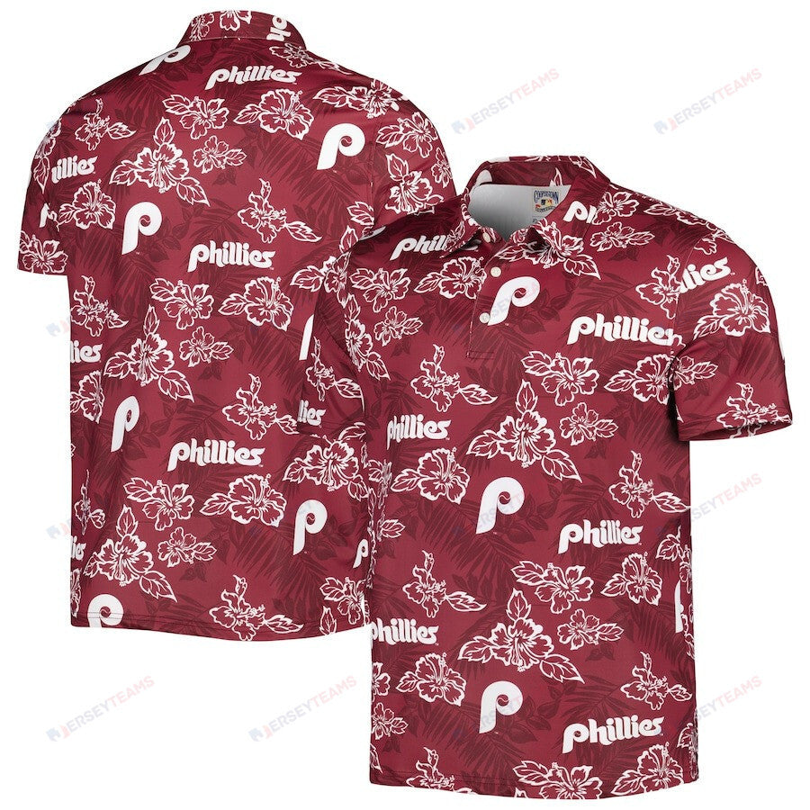 Philadelphia Phillies Reyn Spooner Cooperstown Collection Puamana Print Polo Shirt - Burgundy