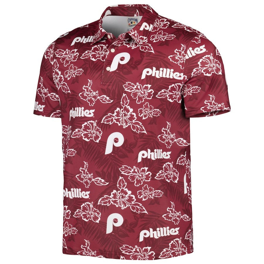 Philadelphia Phillies Reyn Spooner Cooperstown Collection Puamana Print Polo Shirt - Burgundy