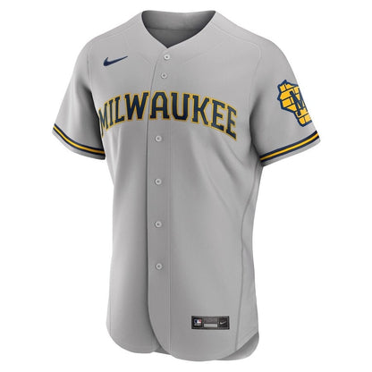 Milwaukee Brewers Road Team Logo Elite Jersey - Gray