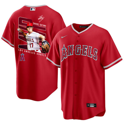 Shohei Ohtani 17 Los Angeles Angels Signed Logo 2023 Alternate Player Men Jersey - Red