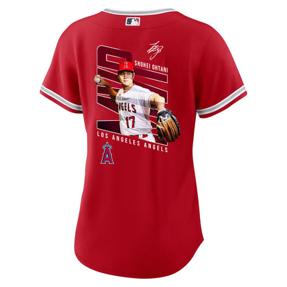 Shohei Ohtani 17 Los Angeles Angels Signed Logo 2023 Alternate Player Women Jersey - Red