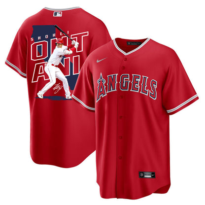 Shohei Ohtani 17 Los Angeles Angels Signed Map 2023 Alternate Player Men Jersey - Red