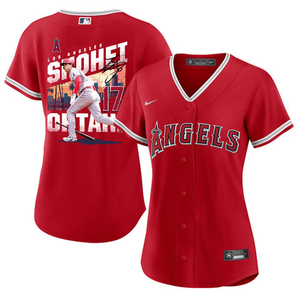 Shohei Ohtani 17 Los Angeles Angels Signed City 2023 Alternate Player Women Jersey - Red