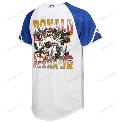 Ronald Acuña Jr. 13 Atlanta Braves Signed Posture 2023 City Connect Player YOUTH Jersey - White Blue