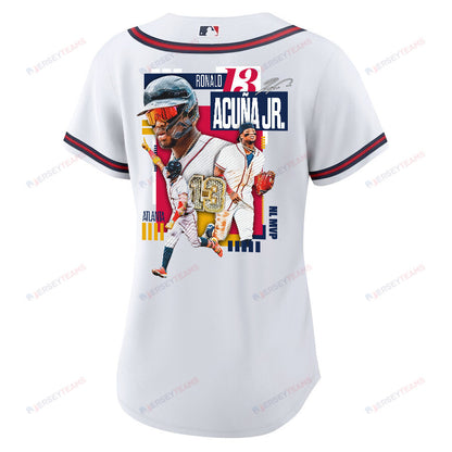 Ronald Acuña Jr. 13 Atlanta Braves Signed MVP 2023 Home Player Women Jersey - White Red