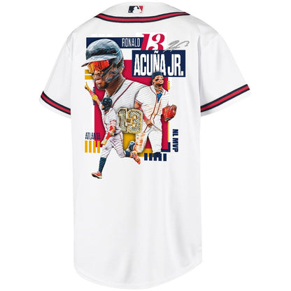 Ronald Acuña Jr. 13 Atlanta Braves Signed MVP 2023 Home Player YOUTH Jersey - White Red