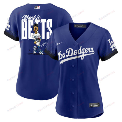 Mookie Betts 50 Los Angeles Dodgers Signed Cartoon 2023 City Connect Player Women Jersey - Royal