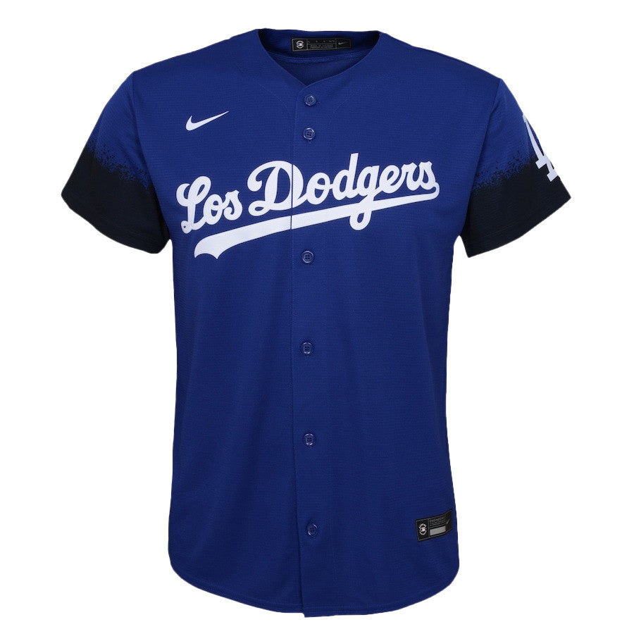 Mookie Betts 50 Los Angeles Dodgers Signed Cartoon 2023 City Connect Player YOUTH Jersey - Royal