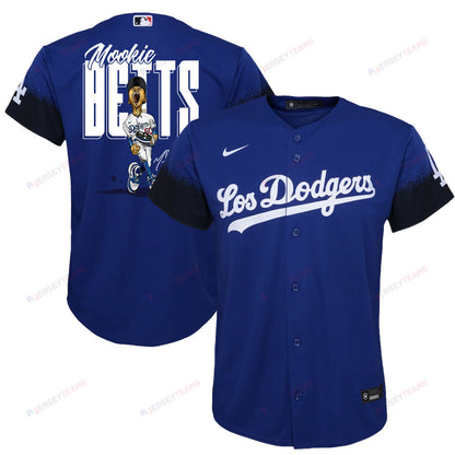 Mookie Betts 50 Los Angeles Dodgers Signed Cartoon 2023 City Connect Player YOUTH Jersey - Royal