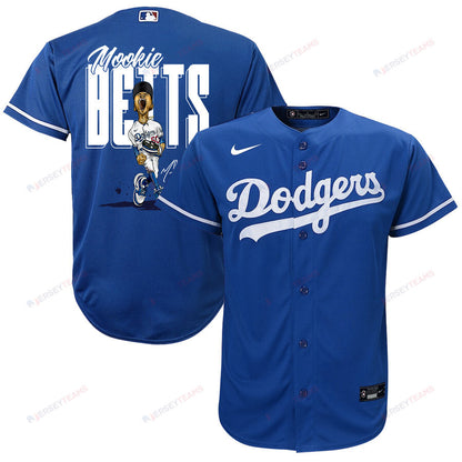 Mookie Betts 50 Los Angeles Dodgers Signed Cartoon 2023 Alternate Player YOUTH Jersey - Royal