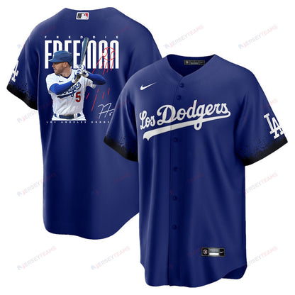 Freddie Freeman 5 Los Angeles Dodgers Signed Logo 2023 City Connect Player Men Jersey - Royal