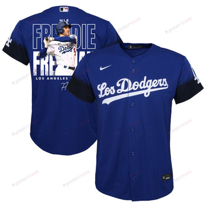 Freddie Freeman 5 Los Angeles Dodgers Signed Home Run 2023 City Connect Player YOUTH Jersey - Royal