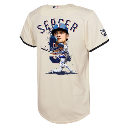 Corey Seager 5 Texas Rangers Signed Posture 2023 City Connect Player YOUTH Jersey - Cream