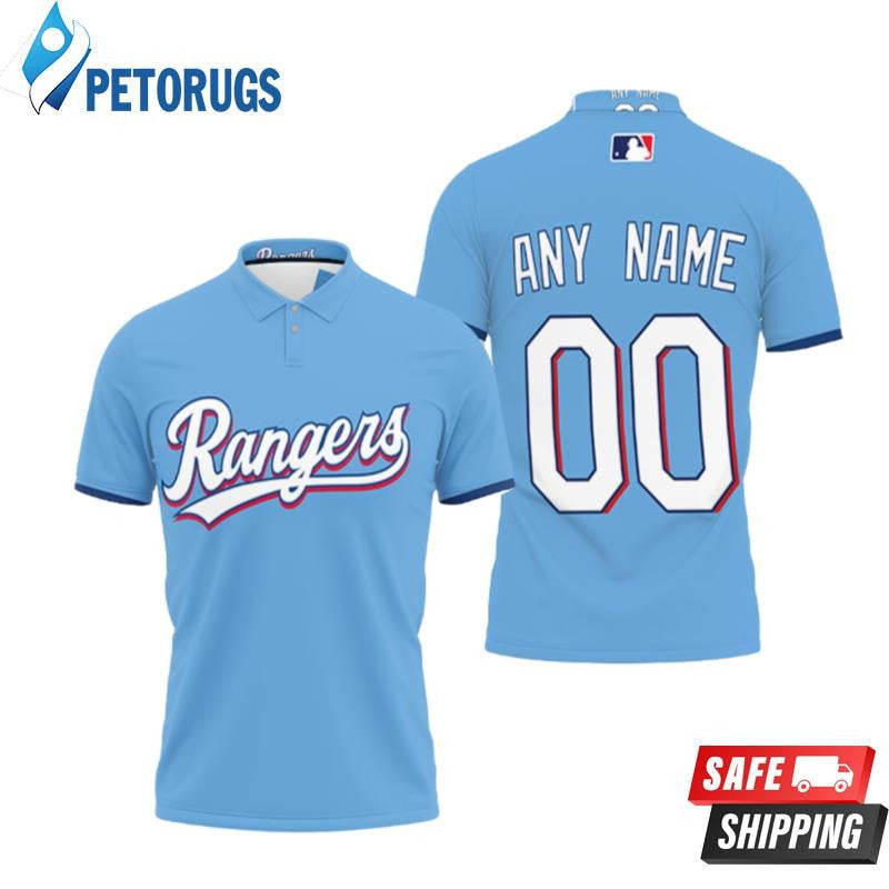 Texas Rangers 2020 Team Light Blue Inspired Style Custom Name & Number Printed Polo Shirt
