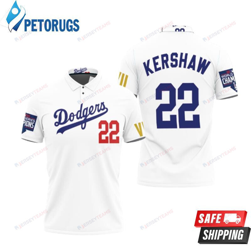 Los Angeles Dodgers Kershaw 22 2020 Championship Golden Edition White Inspired Style Printed Polo Shirt