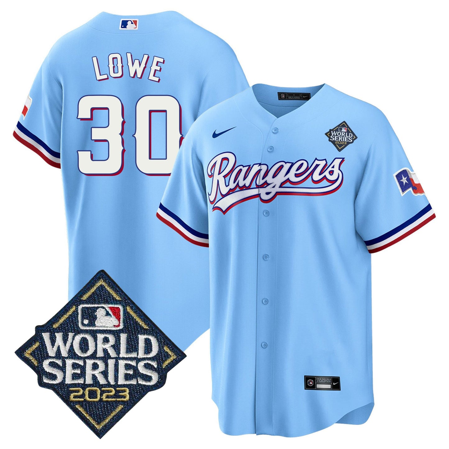 Nathaniel Lowe 30 Texas Rangers 2023 World Series Stitched Baseball Jersey - Blue