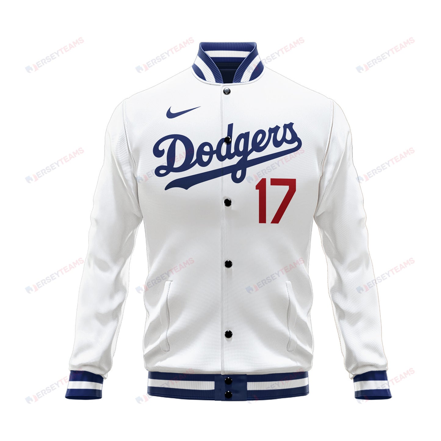 Shohei Ohtani 17 Los Angeles Dodgers Name & Number Signed Baseball Jacket - White - All-Over-Printed Jacket