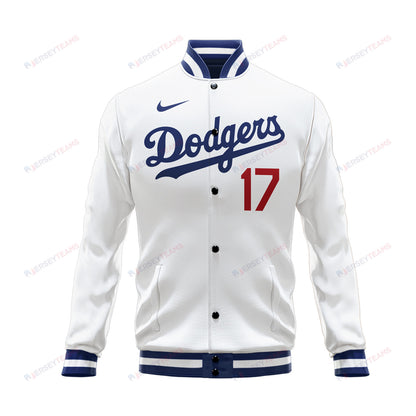 Shohei Ohtani 17 Los Angeles Dodgers Name & Number Signed Baseball Jacket - White - All-Over-Printed Jacket