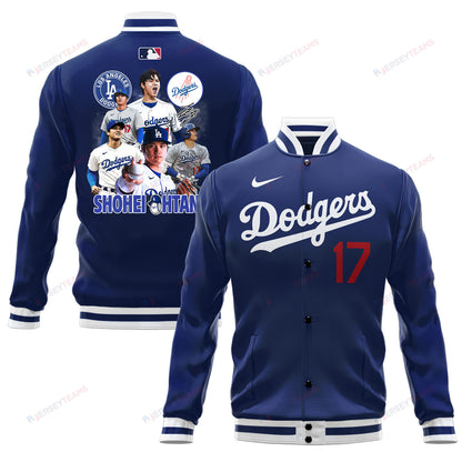 Shohei Ohtani 17 Los Angeles Dodgers Signed Logo Team Baseball Jacket - Royal - All-Over-Printed Jacket
