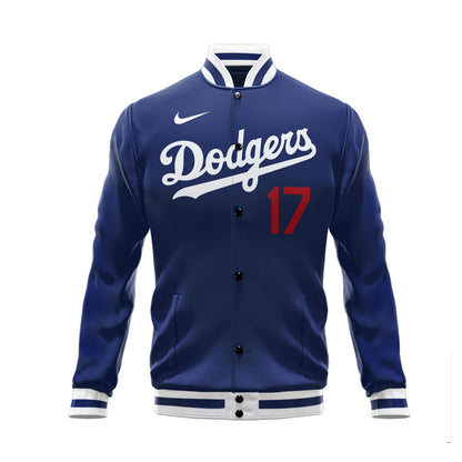 Shohei Ohtani 17 Los Angeles Dodgers Signed Name Road Baseball Jacket - Royal - All-Over-Printed Jacket