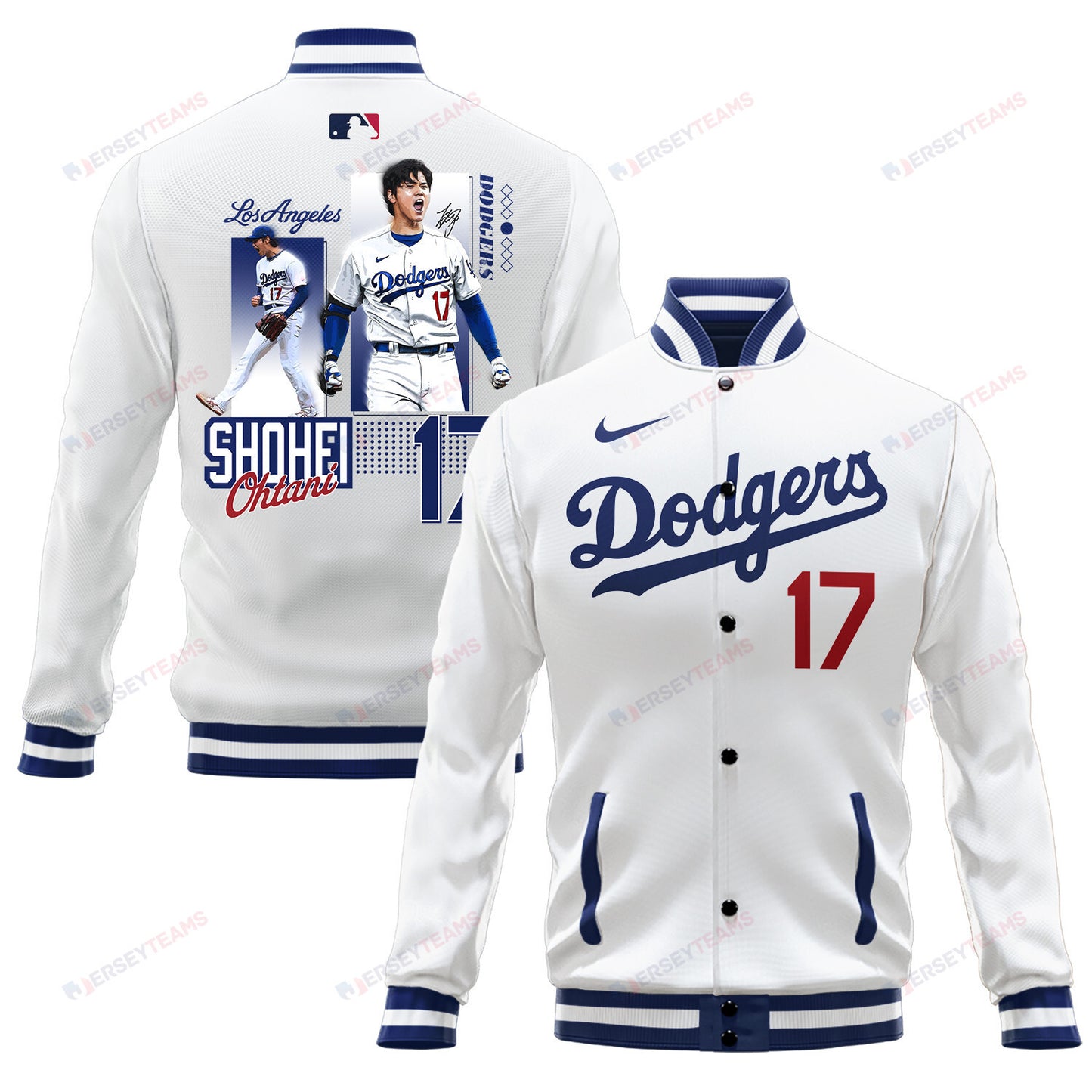 Shohei Ohtani 17 Los Angeles Dodgers Signed Sho King 2023 Road Baseball Jacket - White - All-Over-Printed Jacket