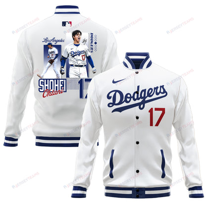 Shohei Ohtani 17 Los Angeles Dodgers Signed Sho King 2023 Road Baseball Jacket - White - All-Over-Printed Jacket