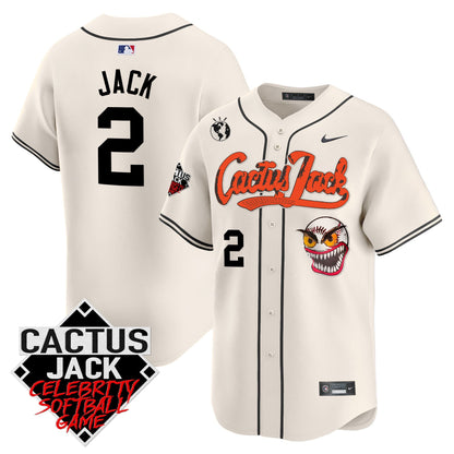 Jack 2 Houston Astros Cactus Jack Celebrity Softball Game Patch Men Jersey - Cream