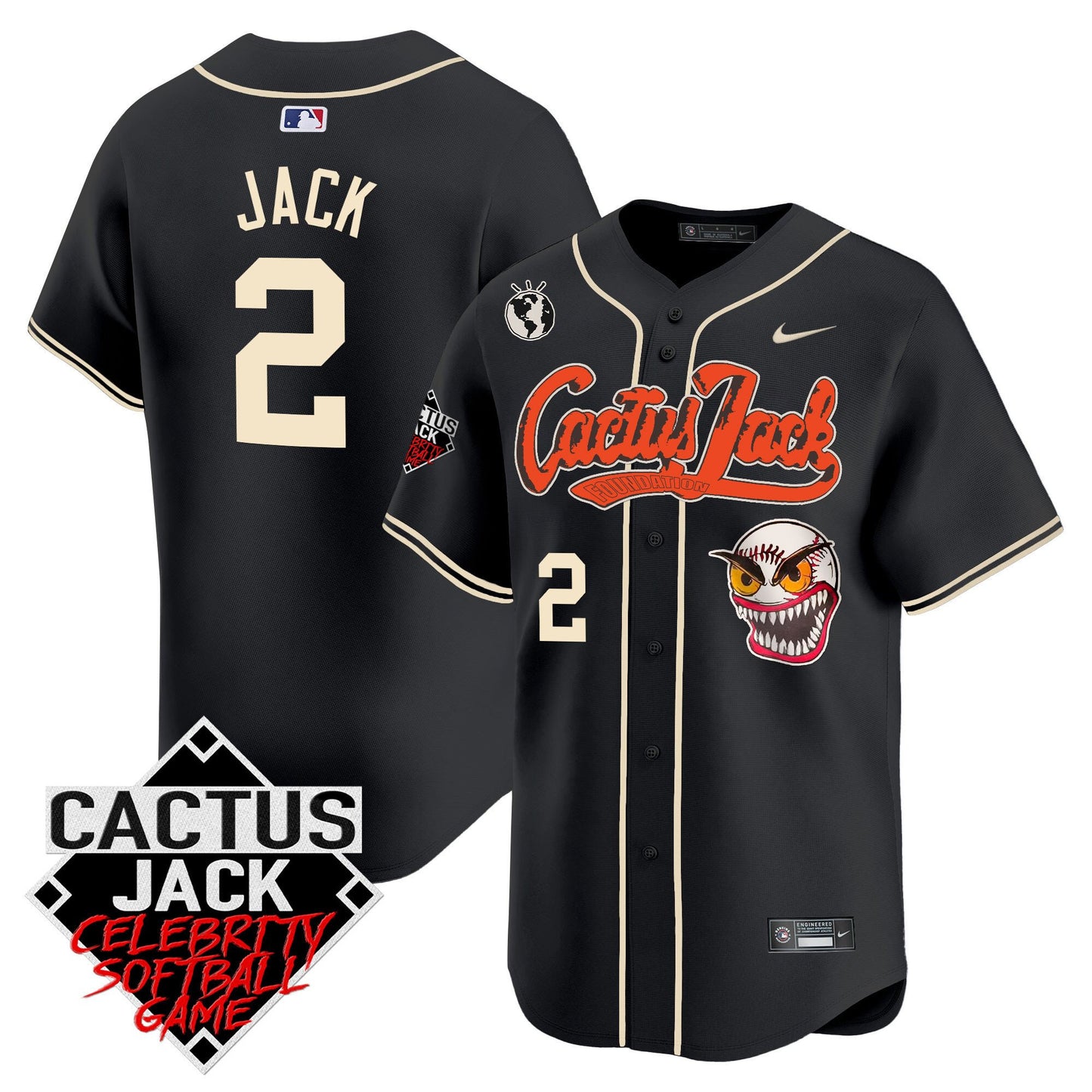 Jack 2 Houston Astros Cactus Jack Celebrity Softball Game Patch Men Jersey - Black