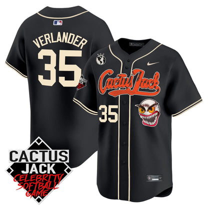 Justin Verlander 35 Houston Astros Cactus Jack Celebrity Softball Game Patch Men Jersey - Black