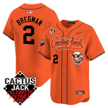 Alex Bregman 2 Houston Astros Cactus Jack Celebrity Softball Game Patch Men Jersey - Orange