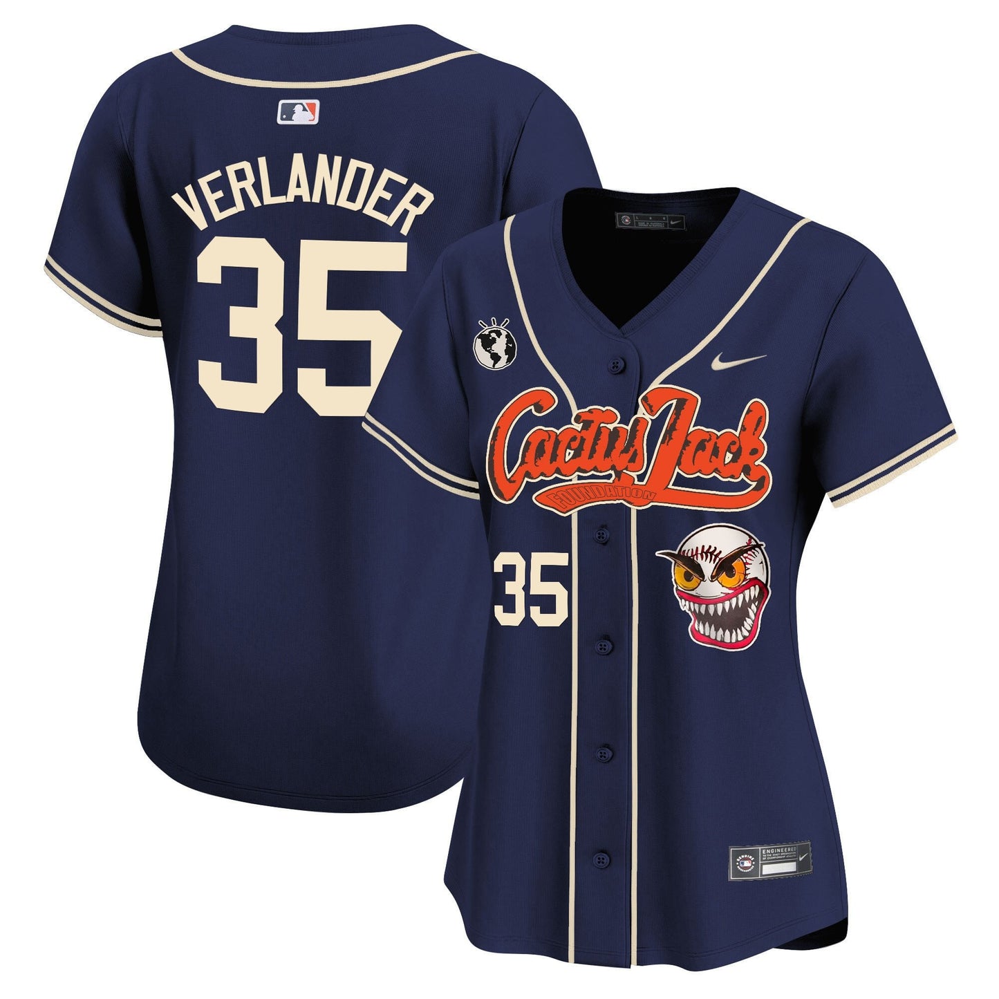Justin Verlander 35 Houston Astros Cactus Jack Patch Women Jersey - Navy