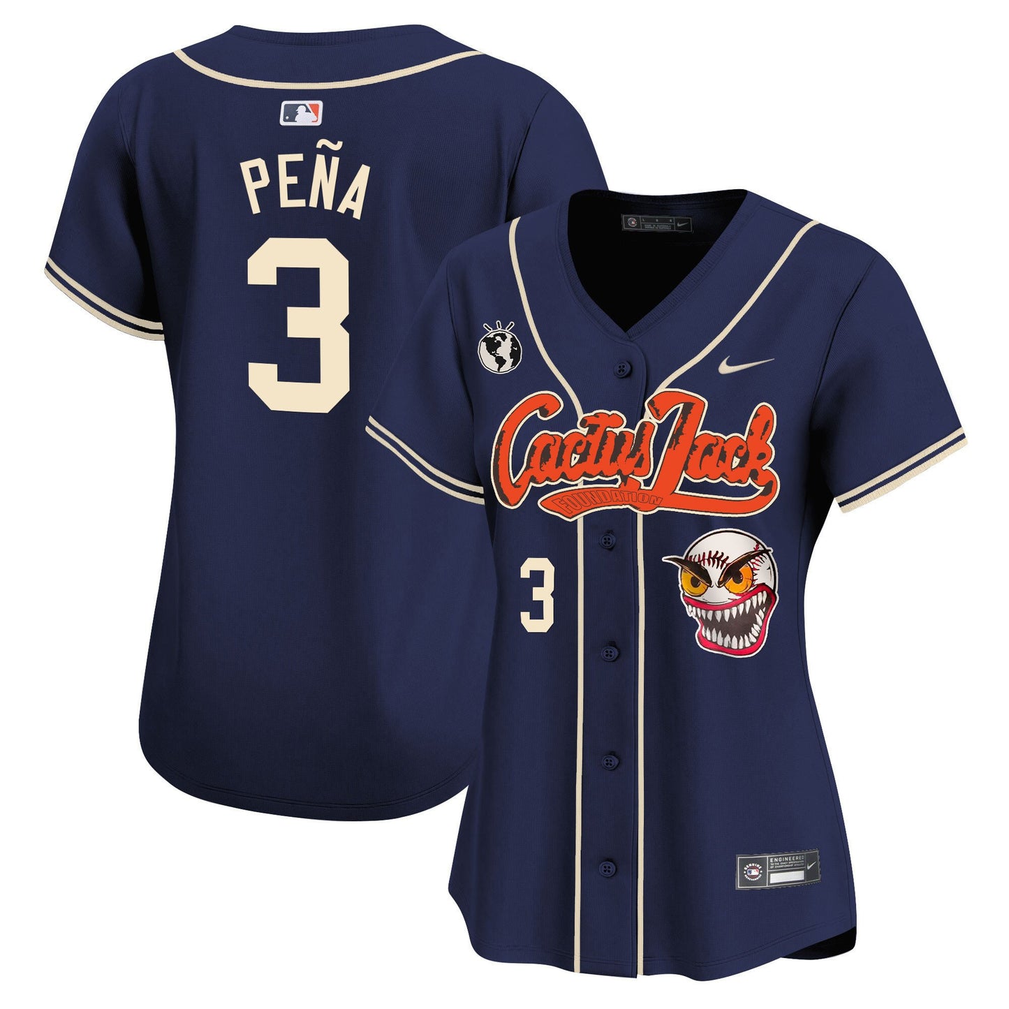 Jeremy Pena 3 Houston Astros Cactus Jack Patch Women Jersey - Navy