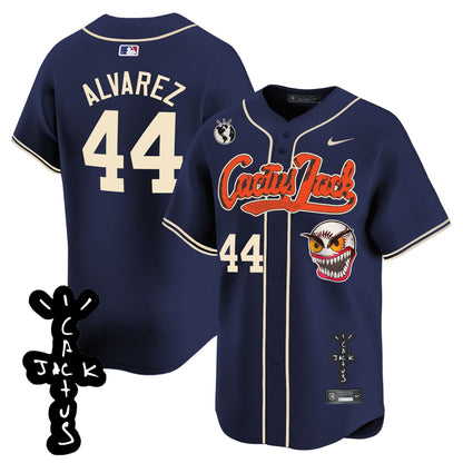 Yordan Álvarez 44 Houston Astros Cactus Jack Patch V2 Men Jersey - Navy