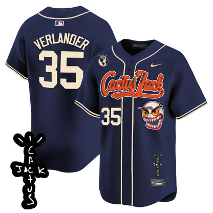 Justin Verlander 35 Houston Astros Cactus Jack Patch V2 Men Jersey - Navy