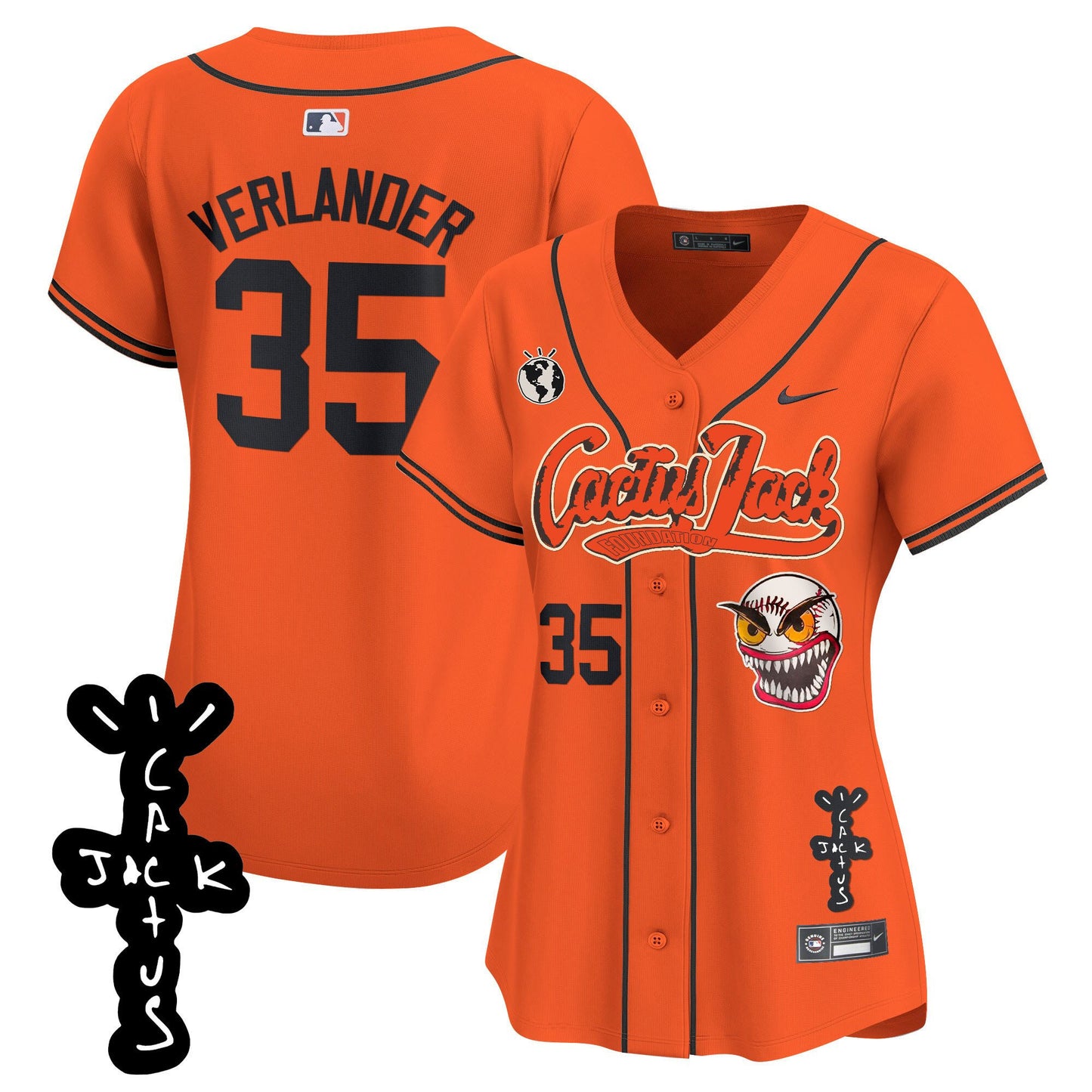 Justin Verlander 35 Houston Astros Cactus Jack Patch V2 Women Jersey - Orange