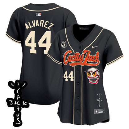 Yordan Álvarez 44 Houston Astros Cactus Jack Patch V2 Women Jersey - Black