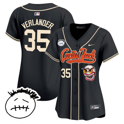 Justin Verlander 35 Houston Astros Cactus Jack Patch V3 Women Jersey - Black