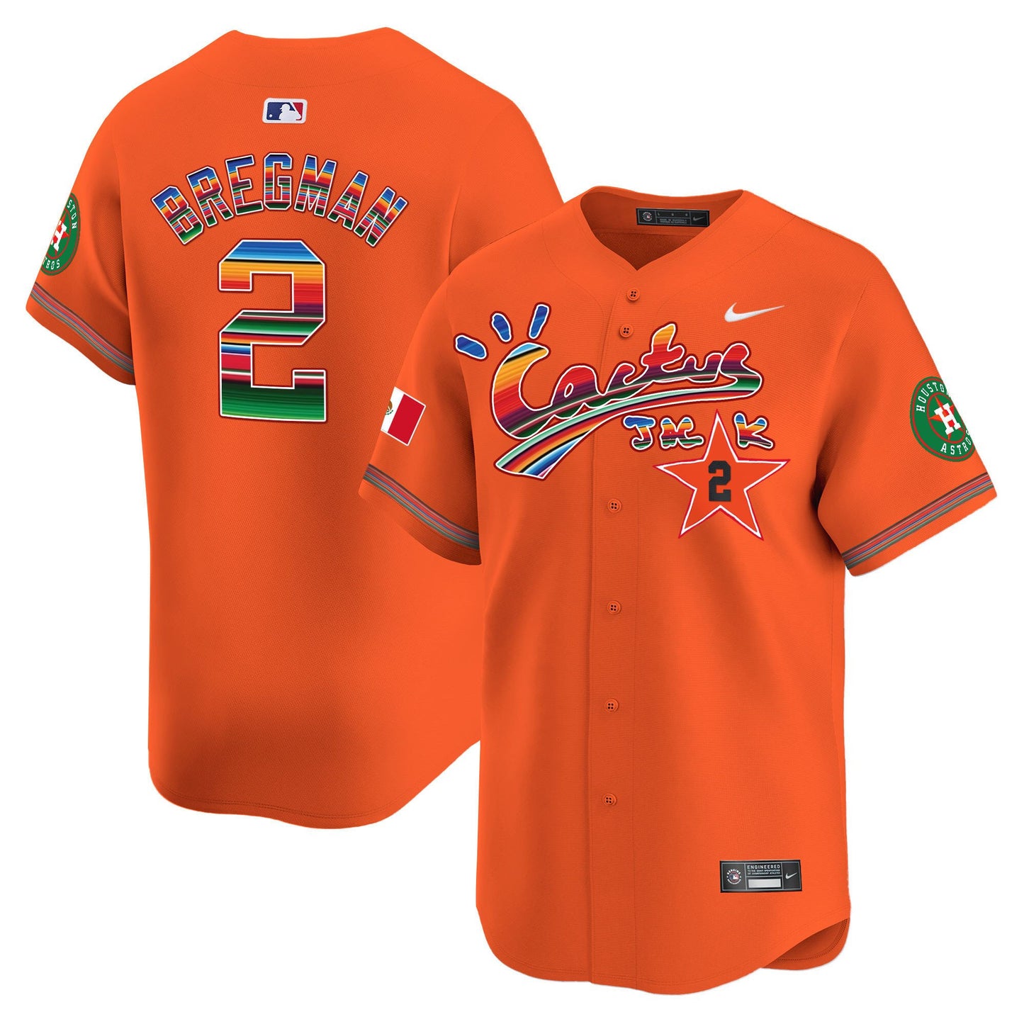 Alex Bregman 2 Houston Astros Mexico Cactus Jack Men Jersey - Orange