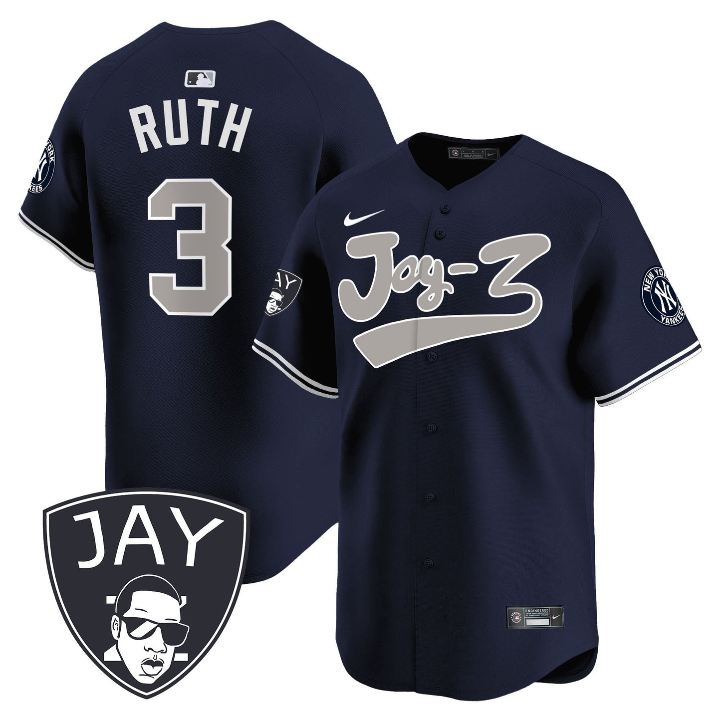 Babe Ruth 3 New York Yankees Jay-Z Men Jersey - Navy