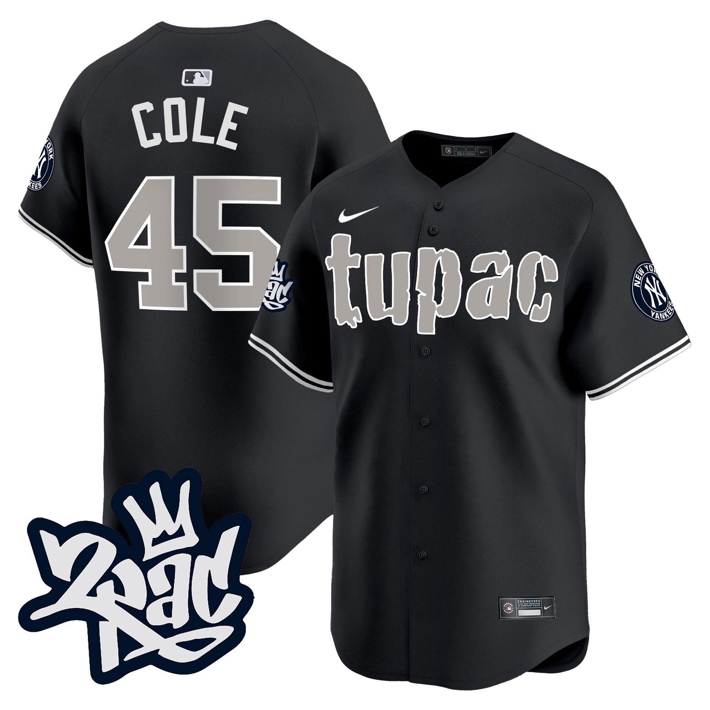 Gerrit Cole 45 New York Yankees Tupac Shakur Men Jersey - Black