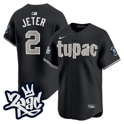 Derek Jeter 2 New York Yankees Tupac Shakur Men Jersey - Black