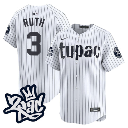 Babe Ruth 3 New York Yankees Tupac Shakur Men Jersey - White