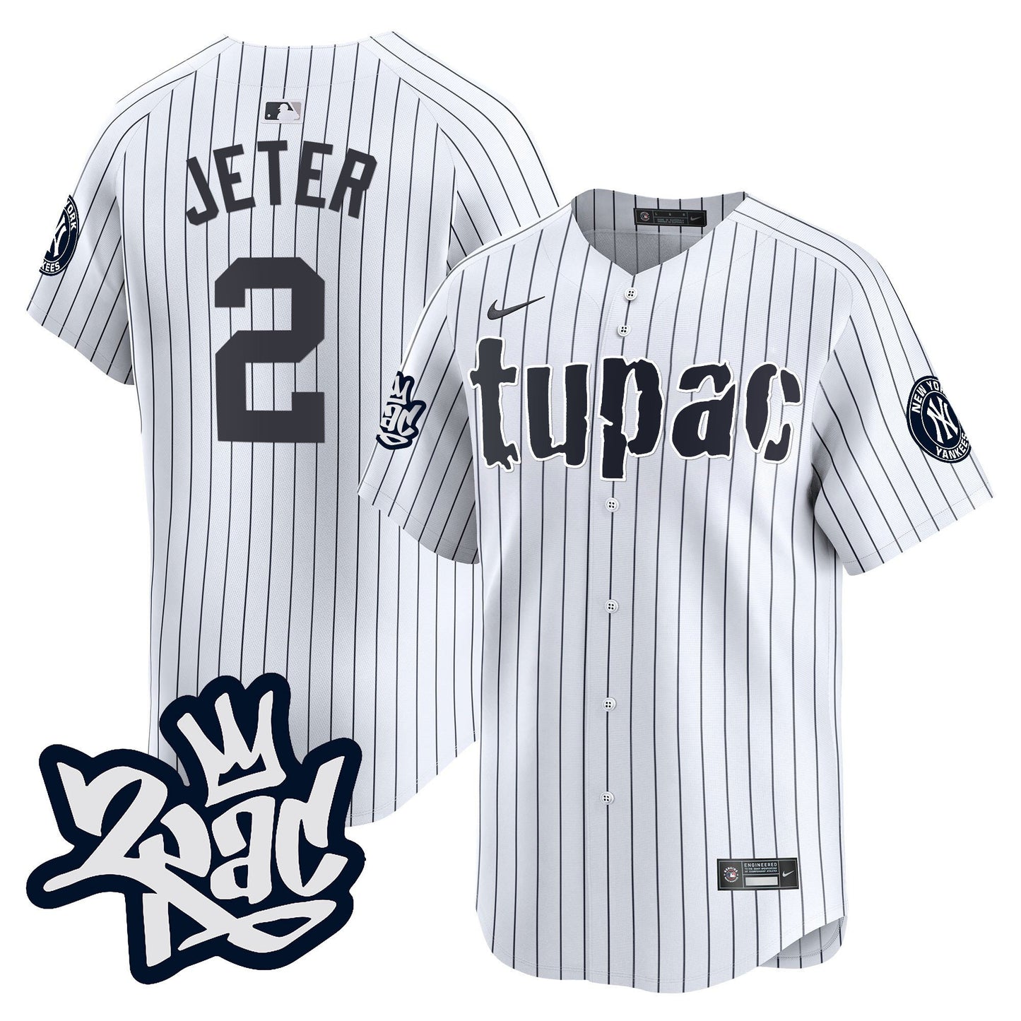 Derek Jeter 2 New York Yankees Tupac Shakur Men Jersey - White