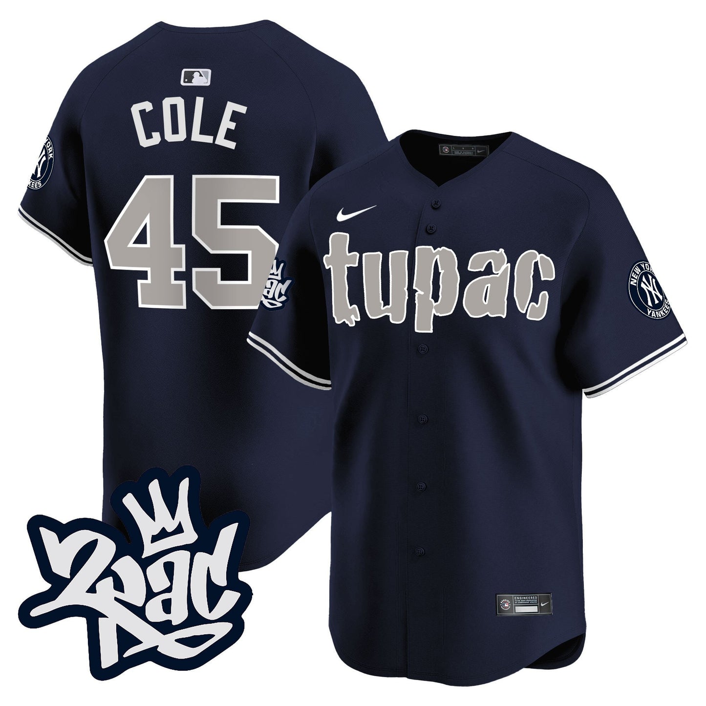 Gerrit Cole 45 New York Yankees Tupac Shakur Men Jersey - Navy