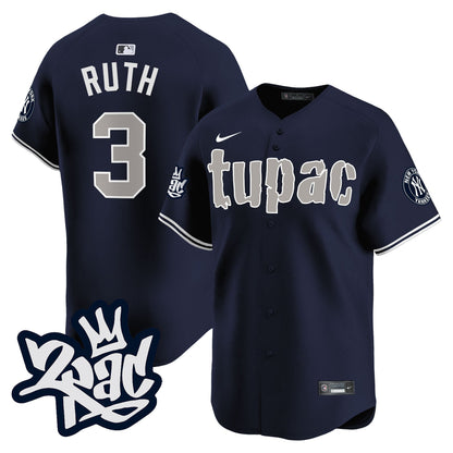 Babe Ruth 3 New York Yankees Tupac Shakur Men Jersey - Navy