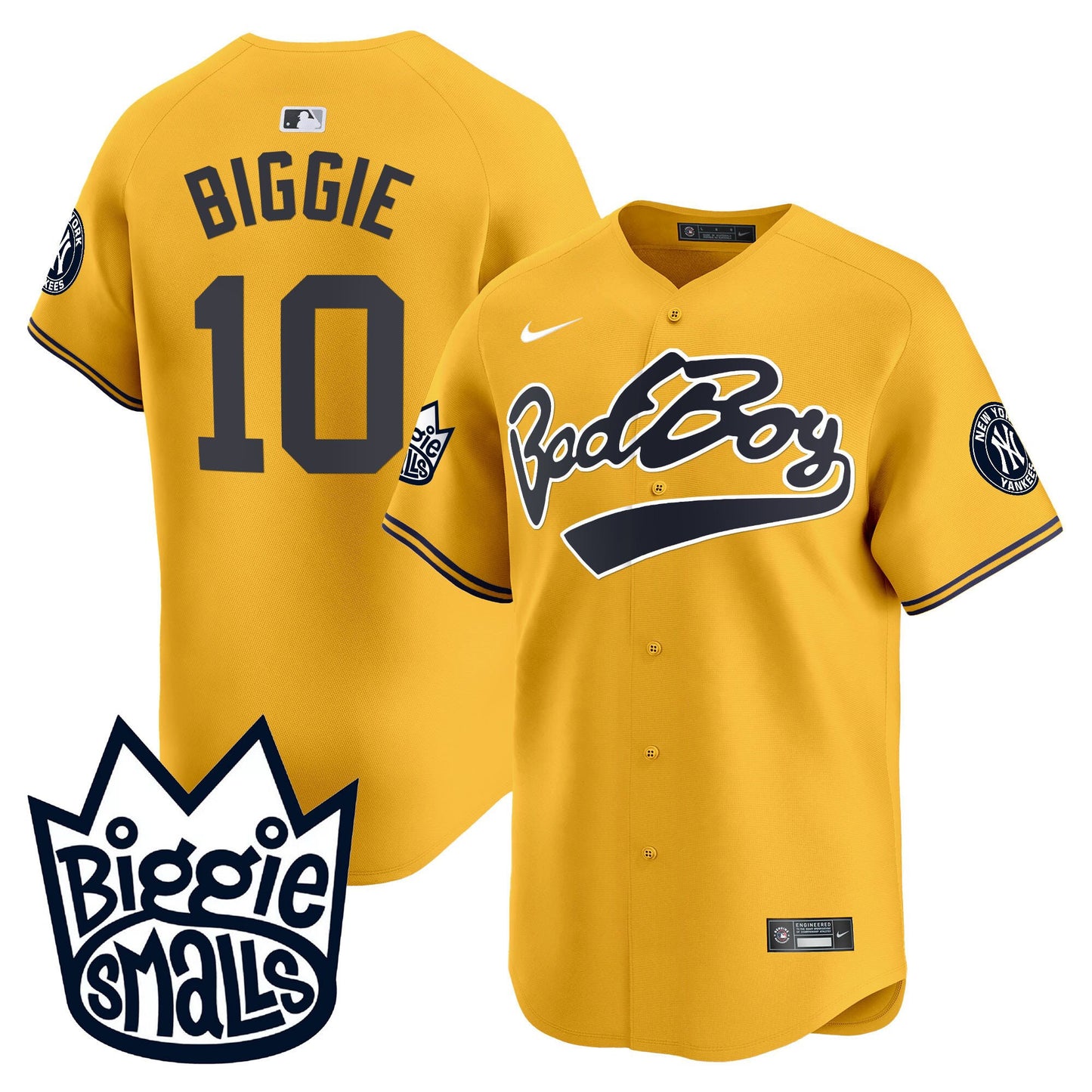 Biggie 10 New York Yankees Biggie Smalls Men Jersey - Gold