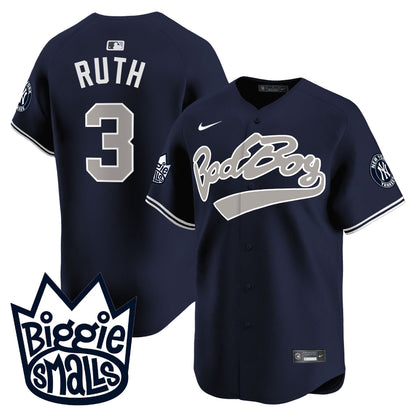 Babe Ruth 3 New York Yankees Biggie Smalls Men Jersey - Navy