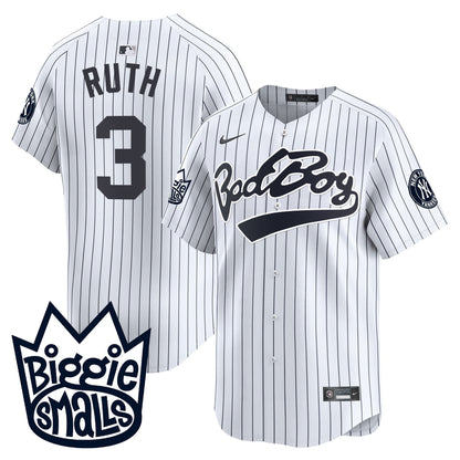 Babe Ruth 3 New York Yankees Biggie Smalls Men Jersey - White
