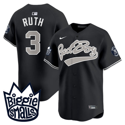 Babe Ruth 3 New York Yankees Biggie Smalls Men Jersey - Black